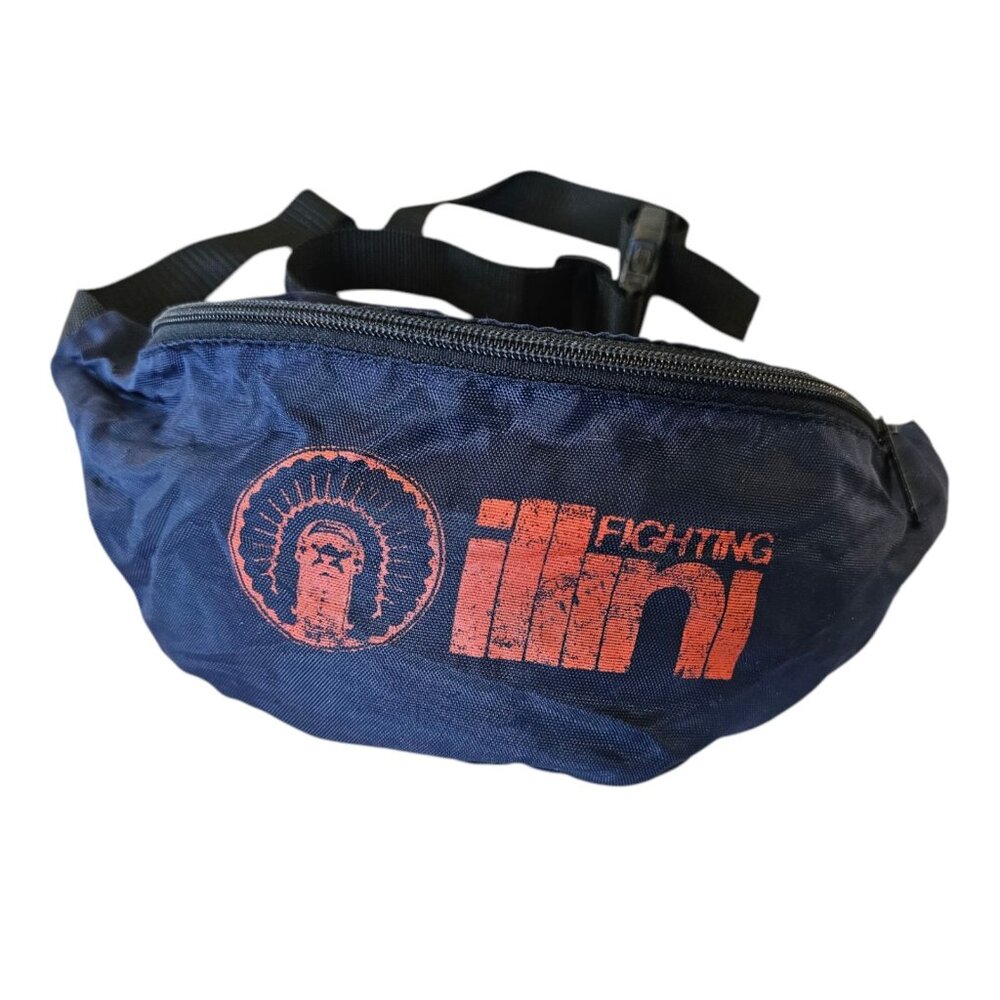 Vintage Fighting Illini Illiniwek Chief Fanny Pack Belt Bag Navy Blue Fits Up To